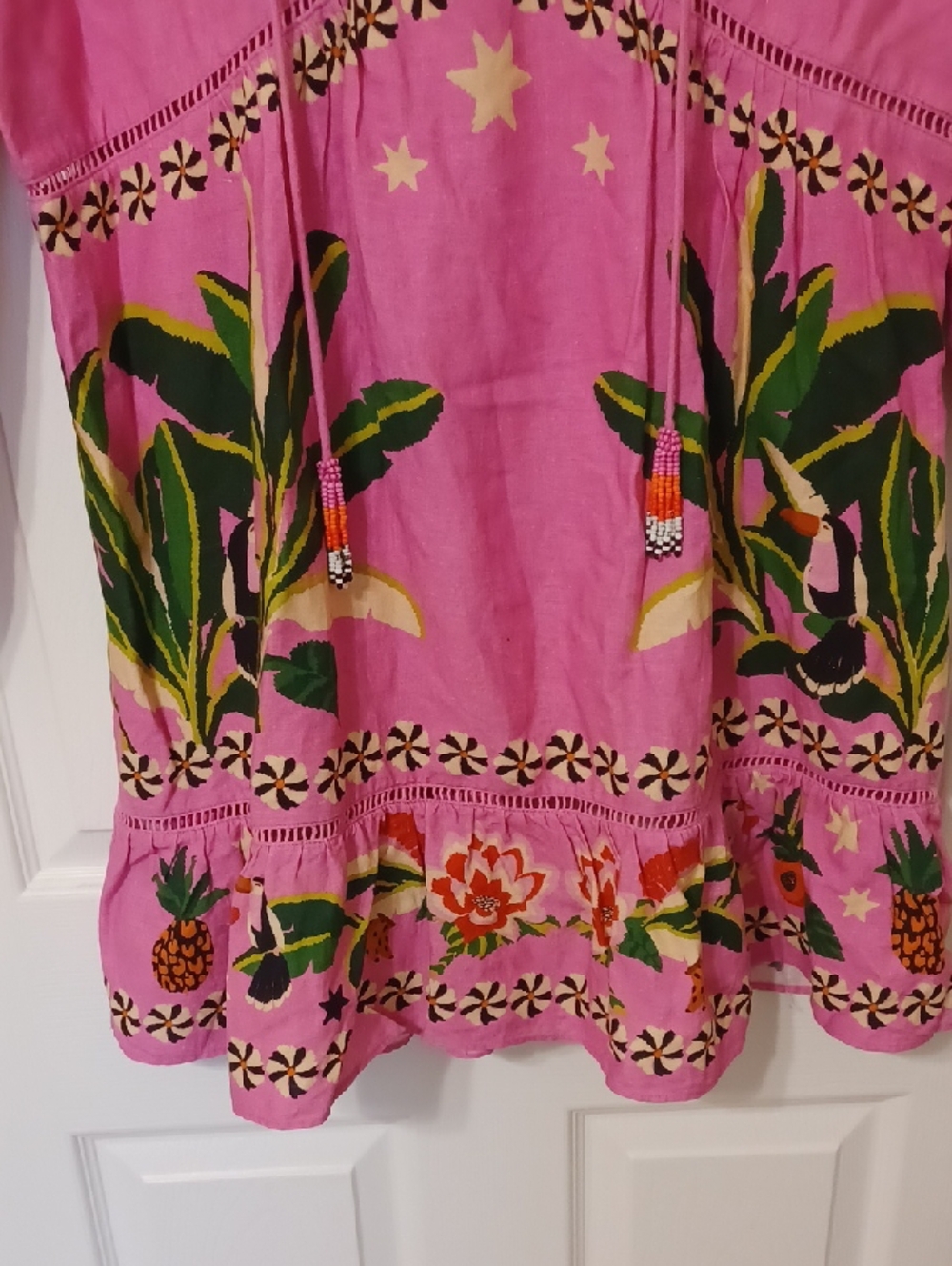 FARM rio Sz L, Leopard Forest Linen Blend, Pink Floral Mini Dress. Fully Lind - Picture 5 of 10